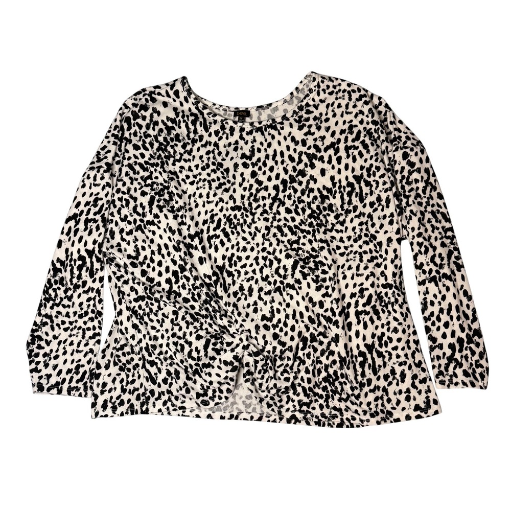 Lee Women's 3X Black White‎ Animal Print Twist Front Long Sleeve Top